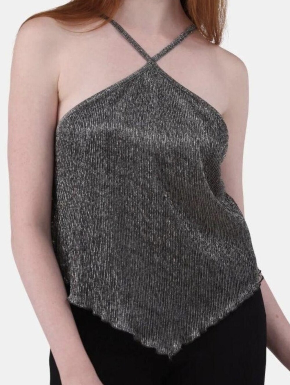 Time and Tru Metallic Charcoal Crisscross Halter Cami